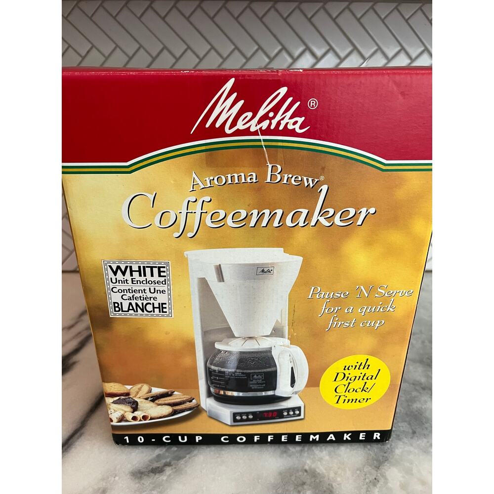 Vintage Melitta Aroma Brew 10-Cup Coffeemaker White NIB Digital Clock Timer